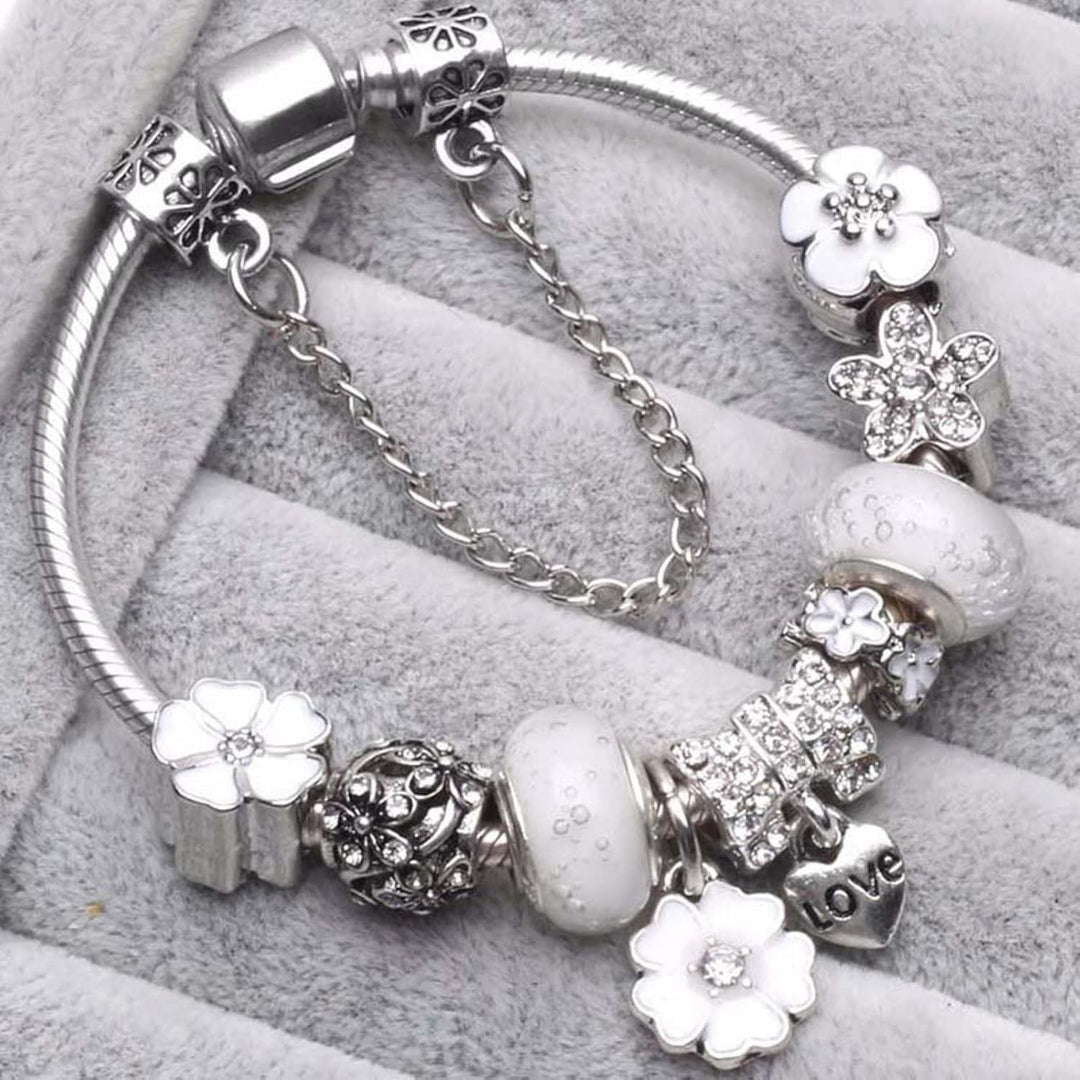 Armbånd i sterlingsølv 925 med charm i blomsterform | Elegant smykkegave til kvinder
