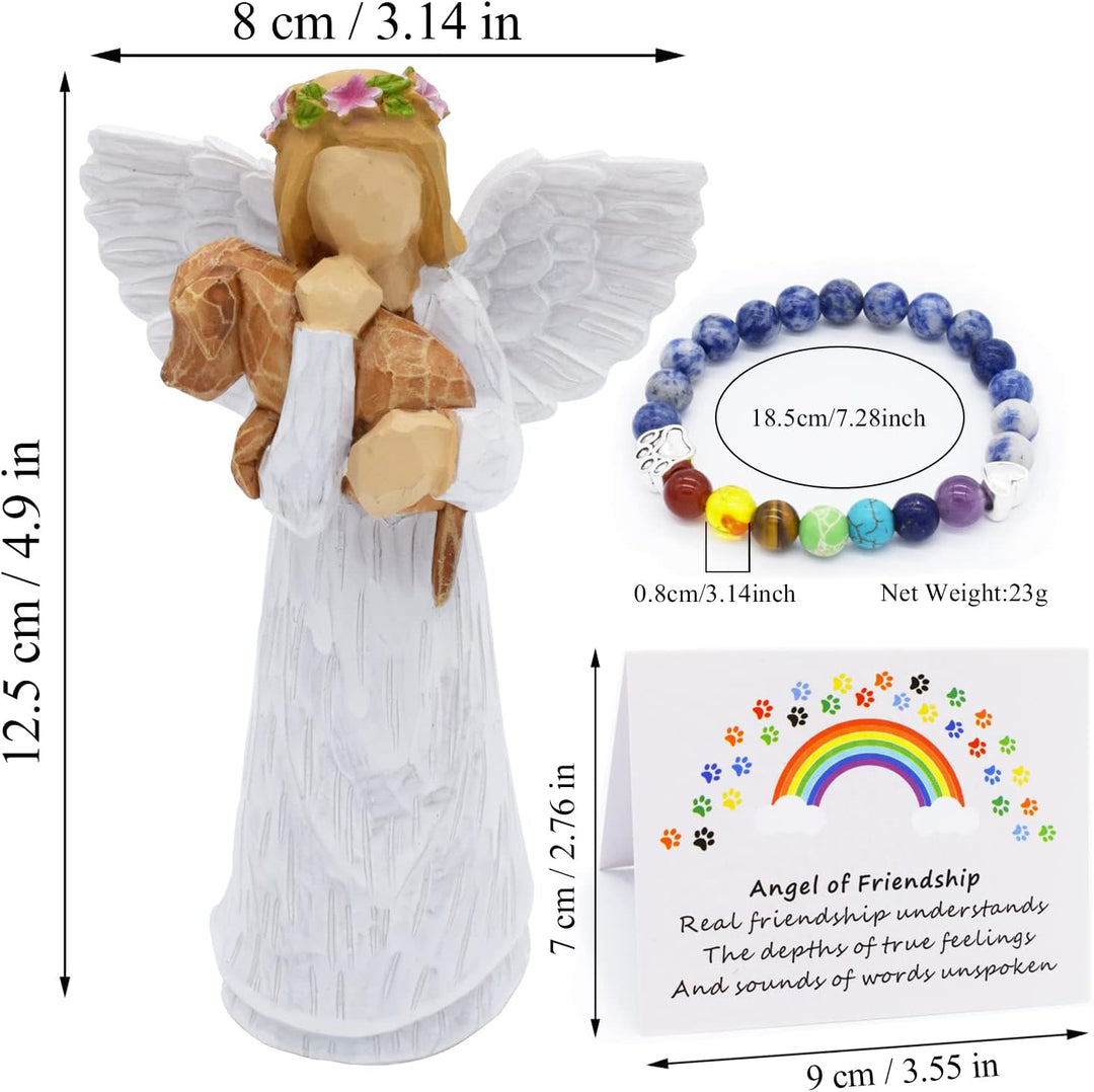 Hunde-mindegavesæt med Venskabsengel-figur &amp; Regnbuebro Chakra-armbånd