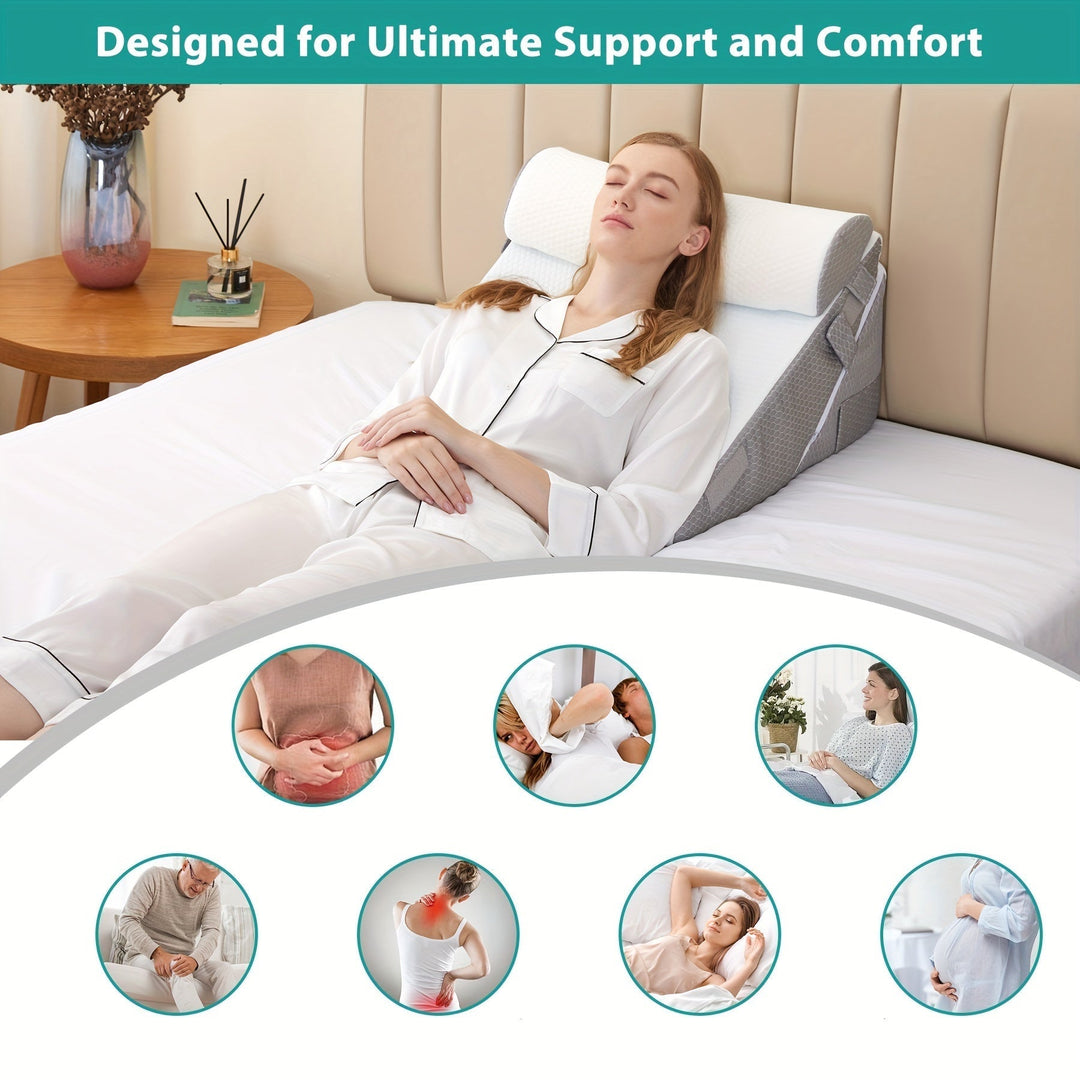 RelaxPlus Justerbar Ortopædisk Kilepude - Premium 7-i-1 Memory Foam-støttesystem