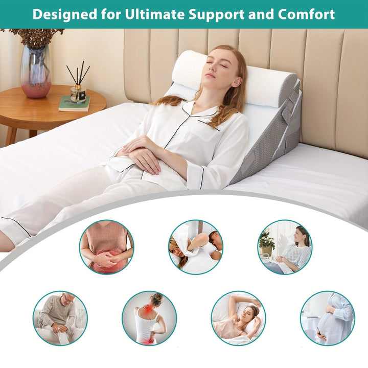 RelaxPlus Justerbar Ortopædisk Kilepude - Premium 7-i-1 Memory Foam-støttesystem