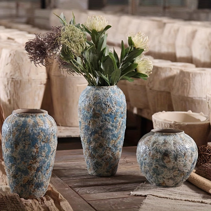 Unik vintage keramikvase – håndlavet blå terracotta til et autentisk look