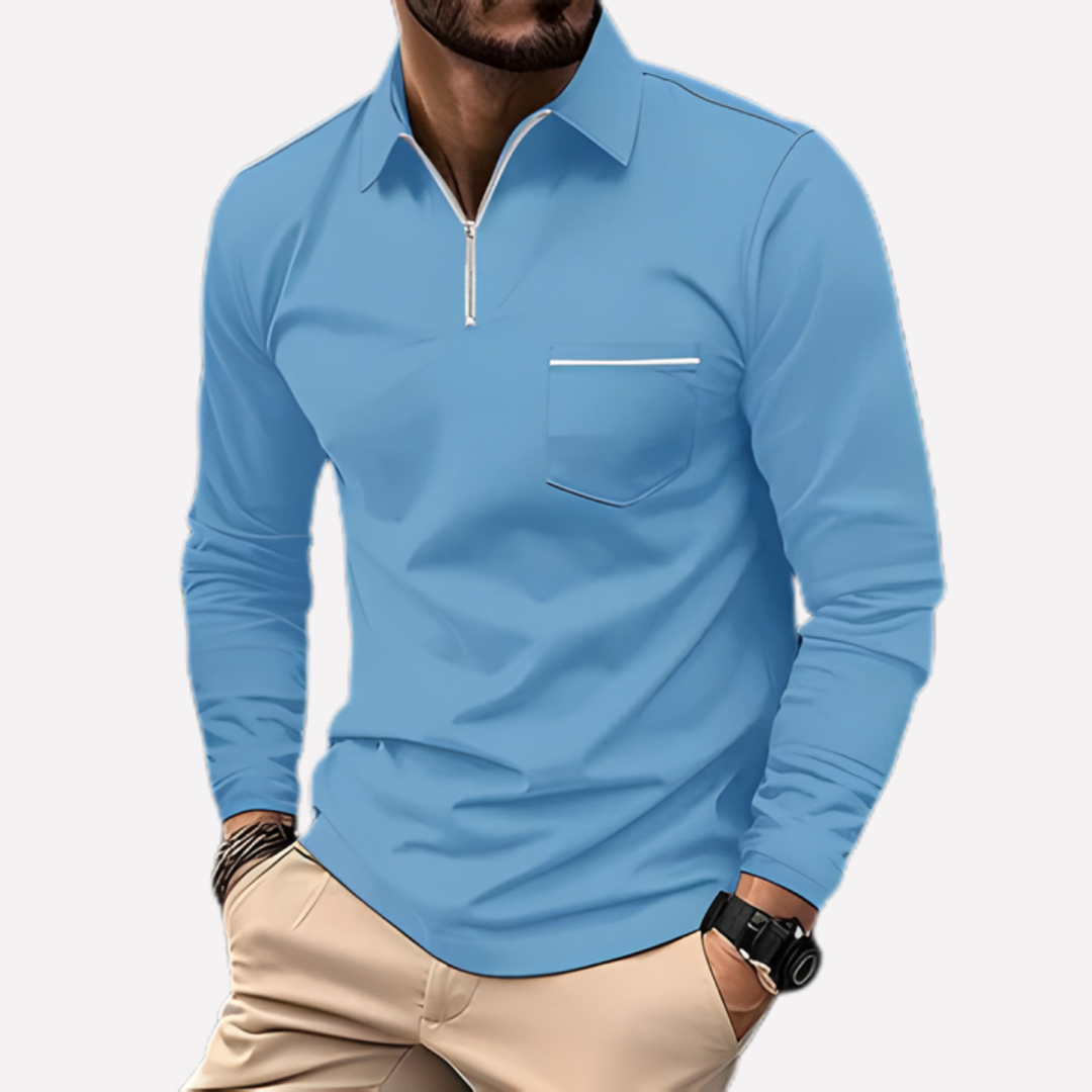 Herre langærmet poloshirt med brystlomme