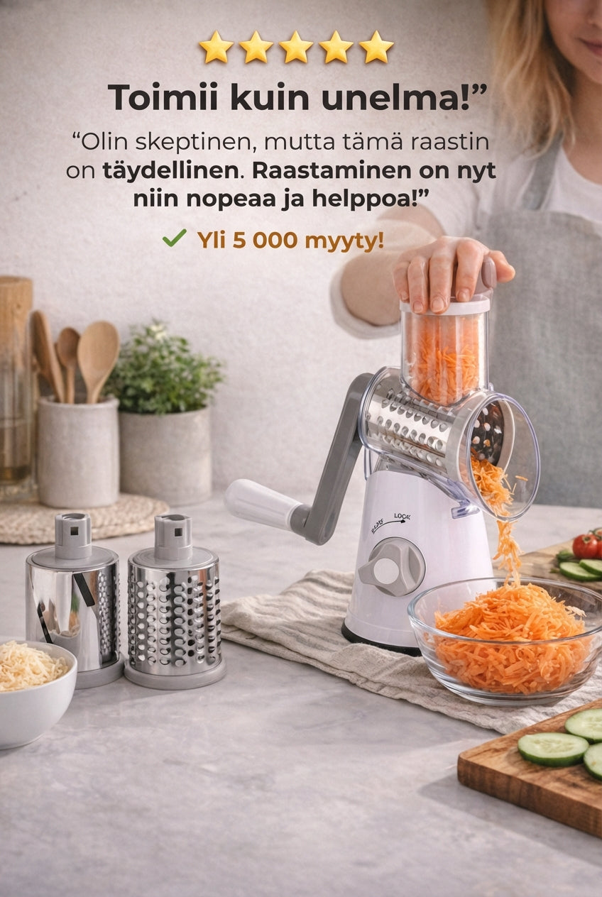 3-i-1 roterende grøntsagsskærer med sugefod og udskiftelige tromler