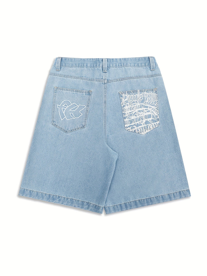 Afslappede bermudashorts i denim – løs pasform med elegant blomsterbroderi