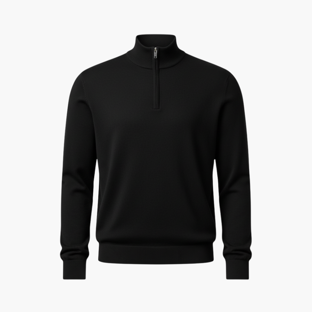 Herre Pullover med Kvart Lynlås og Ribbet Kant