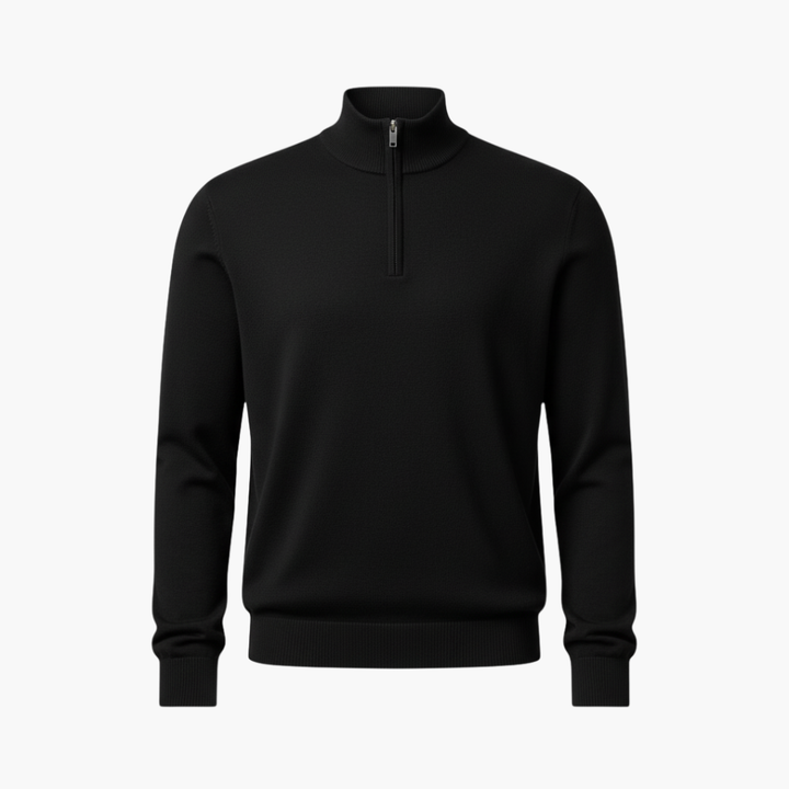 Herre Pullover med Kvart Lynlås og Ribbet Kant