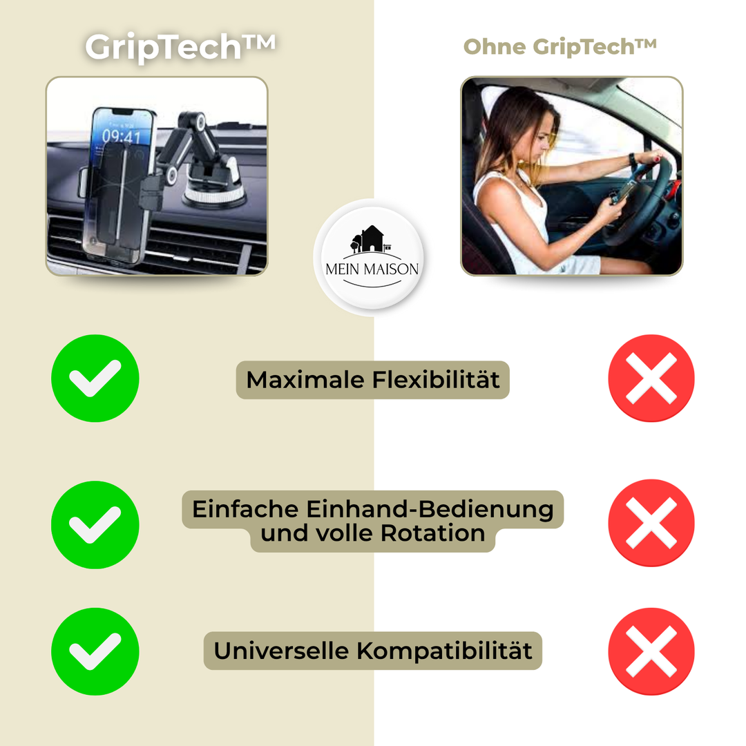 GripTech biltelefonholder | Stærk sugekopgreb | 360° rotation | Betjenes med én hånd