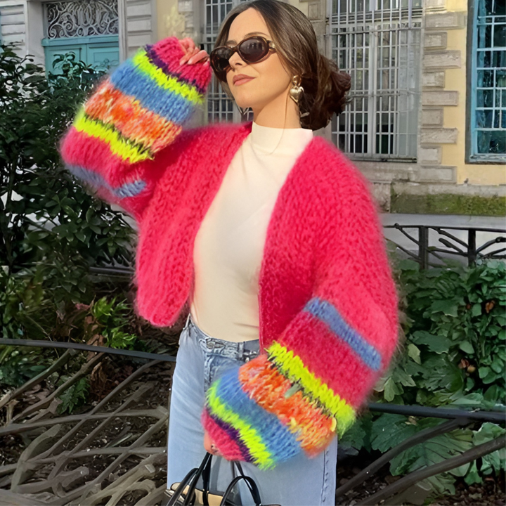 Stribet cardigan med åben front til kvinder