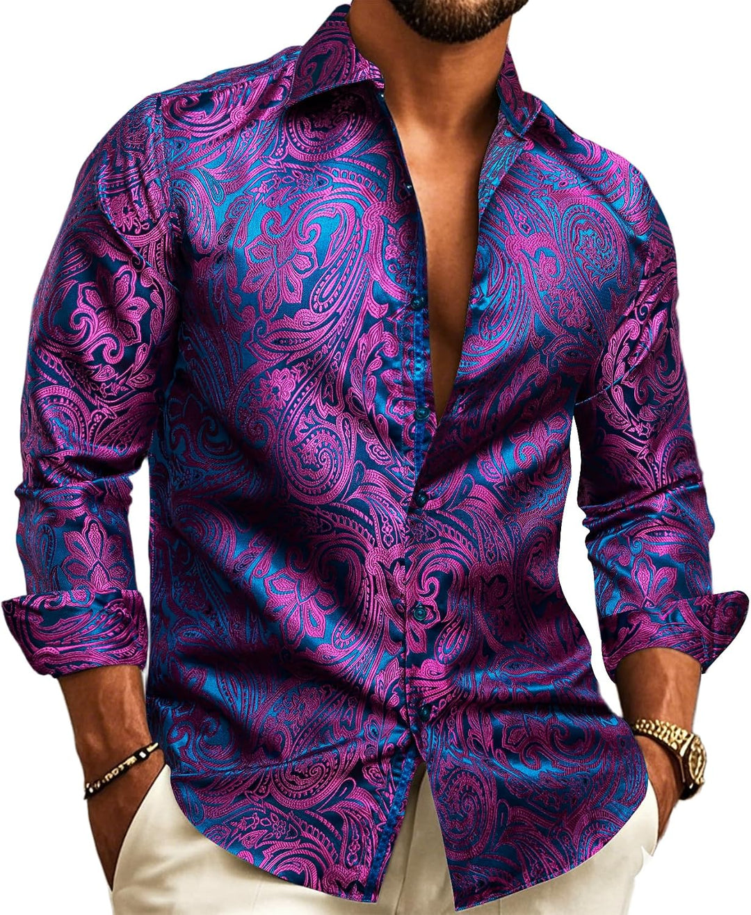 Herreskjorte i paisley-jacquard – langærmet model til bryllupper og aftentøj