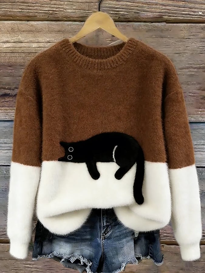 Oversize-sweater med katteprint