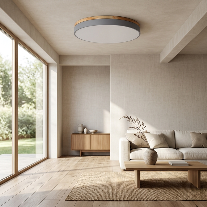 Rund skive-loftlampe – flad, indbygget lampe