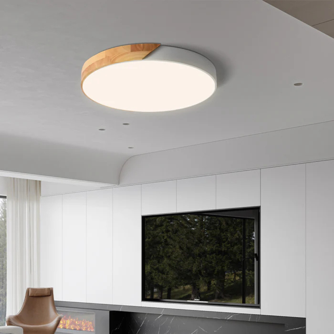 Delos Scandi-loftlampe i træ | Naturlig LED-designlampe