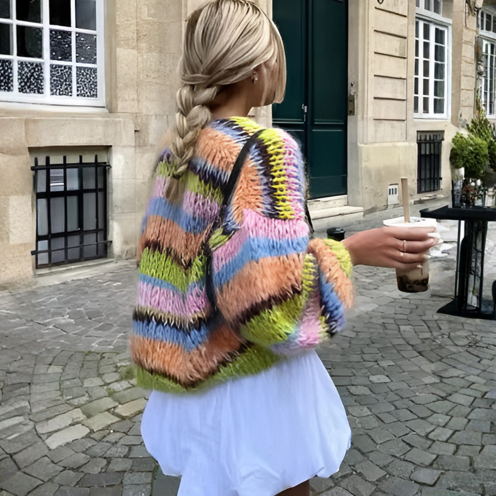 Stribet cardigan med åben front til kvinder
