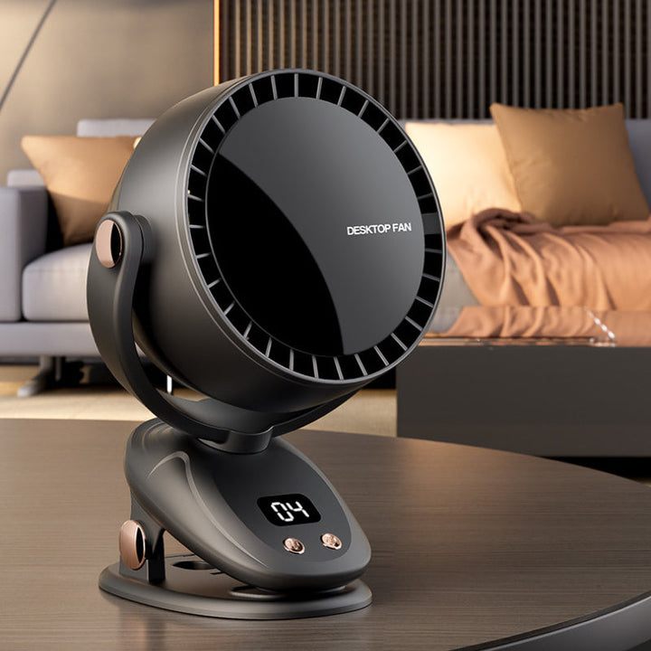 Bærbar bladfri ventilator med digitalt display – lydsvag og genopladelig til inde og ude