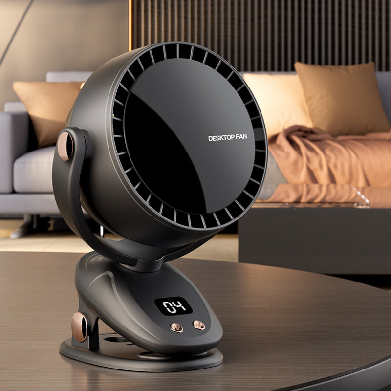 Bærbar bladfri ventilator med digitalt display – lydsvag og genopladelig til inde og ude