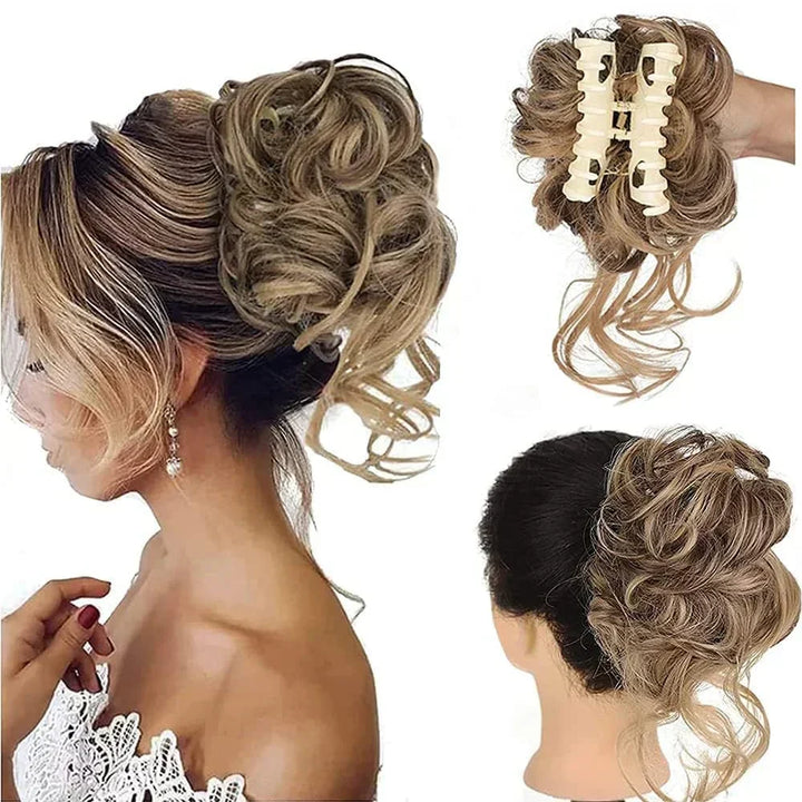 Krøllet chignon – clip-in hairextensions med volumen og naturligt udseende