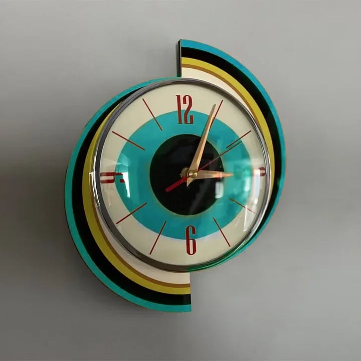 Håndlavet vægur i mid-century-stil | Retro vægdekoration, lydløst og batteridrevet