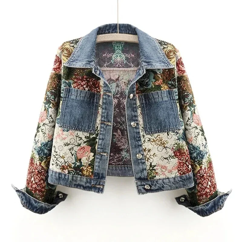 Kvinder ' s Blomster Denim Jakke
