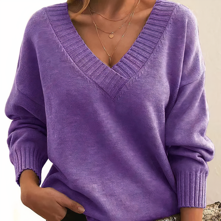 Kashmirsweater med V-hals til dame – Amira