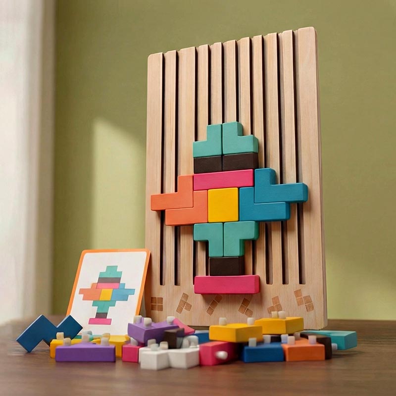 Montessori Tetris-stablepuslespil i træ – læringslegetøj