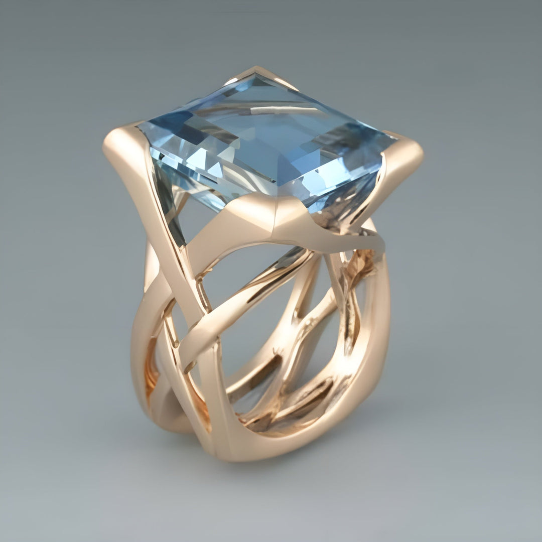 Vintage Roseguldring med blå Zirkonia