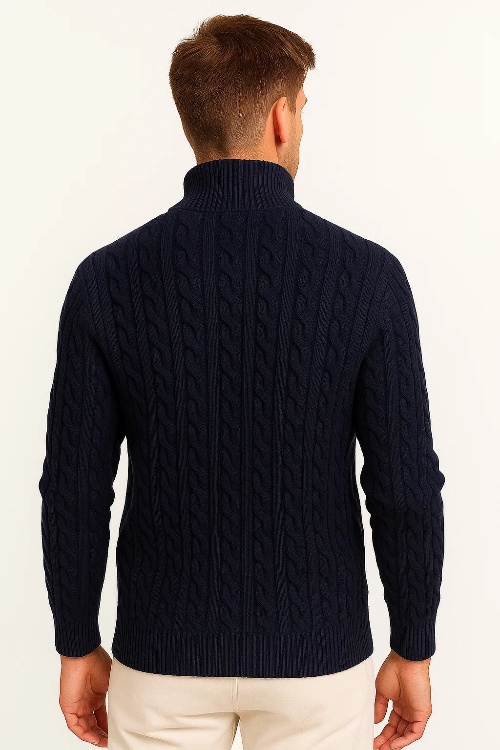Kabelstrikket herresweater med kvartlynlås - Edmond