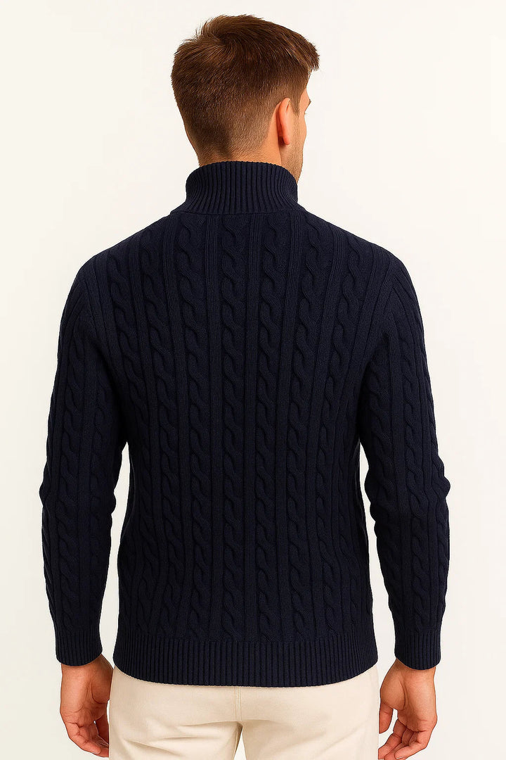 Kabelstrikket herresweater med kvartlynlås - Edmond
