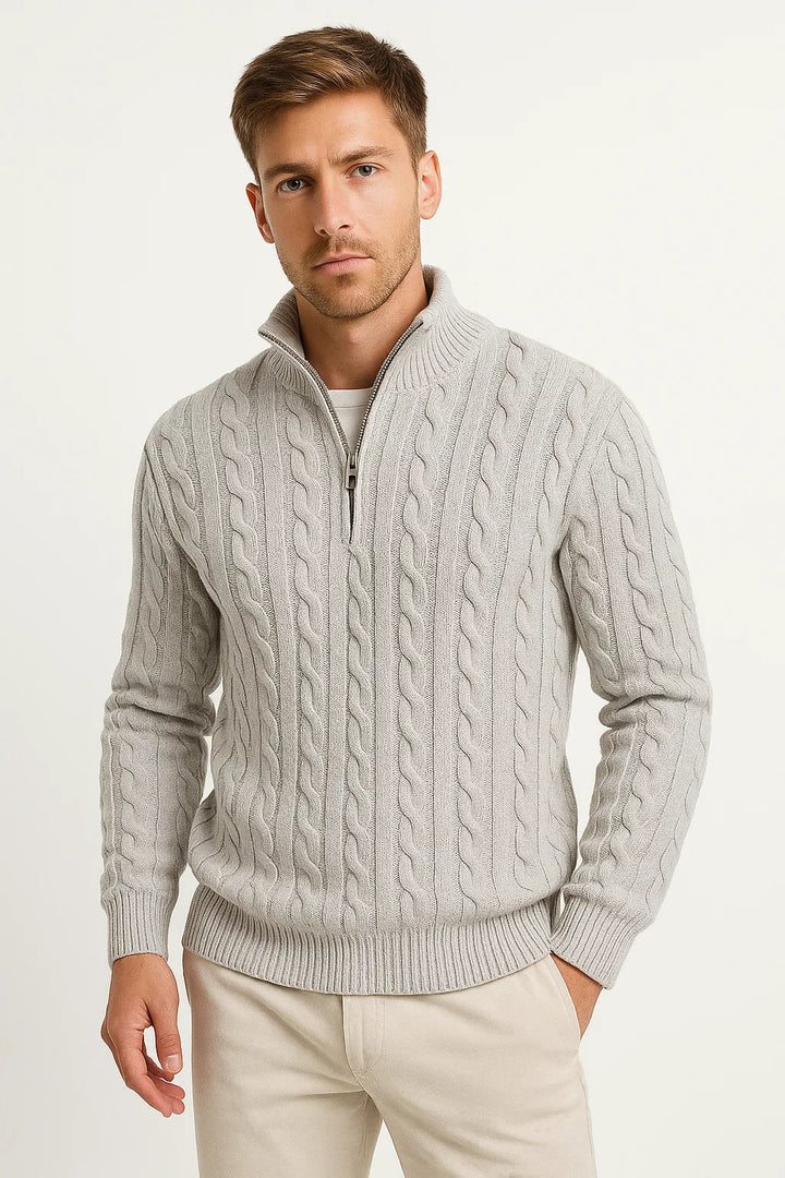 Kabelstrikket herresweater med kvartlynlås - Edmond
