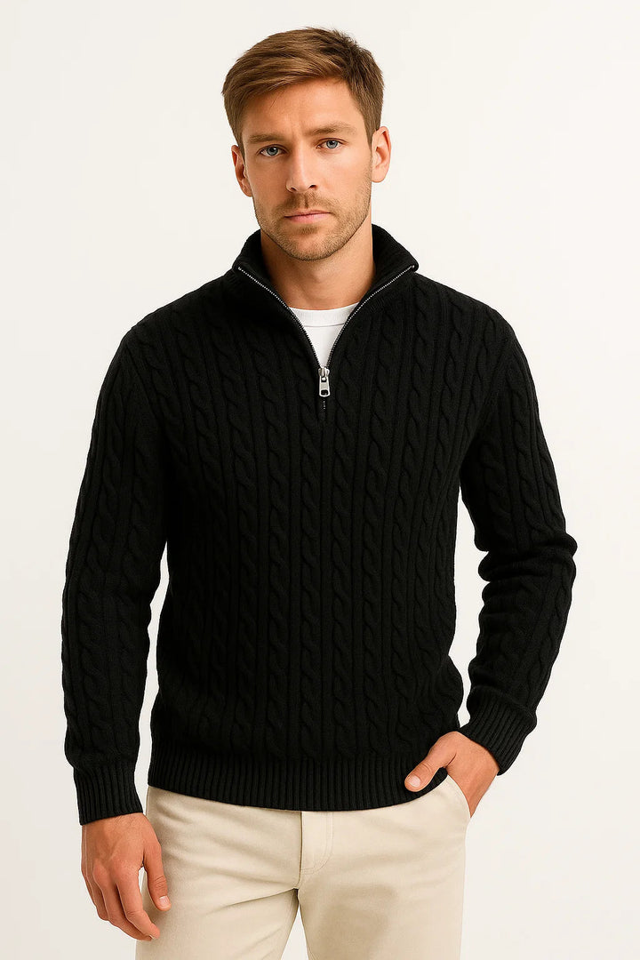 Kabelstrikket herresweater med kvartlynlås - Edmond