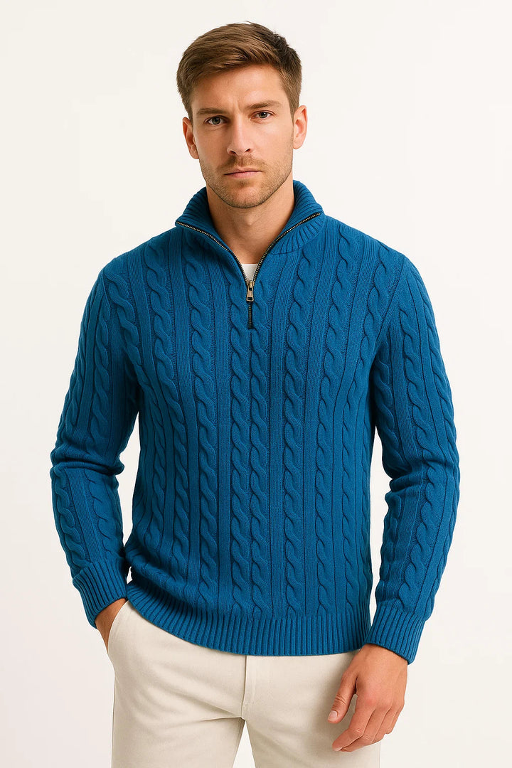 Kabelstrikket herresweater med kvartlynlås - Edmond