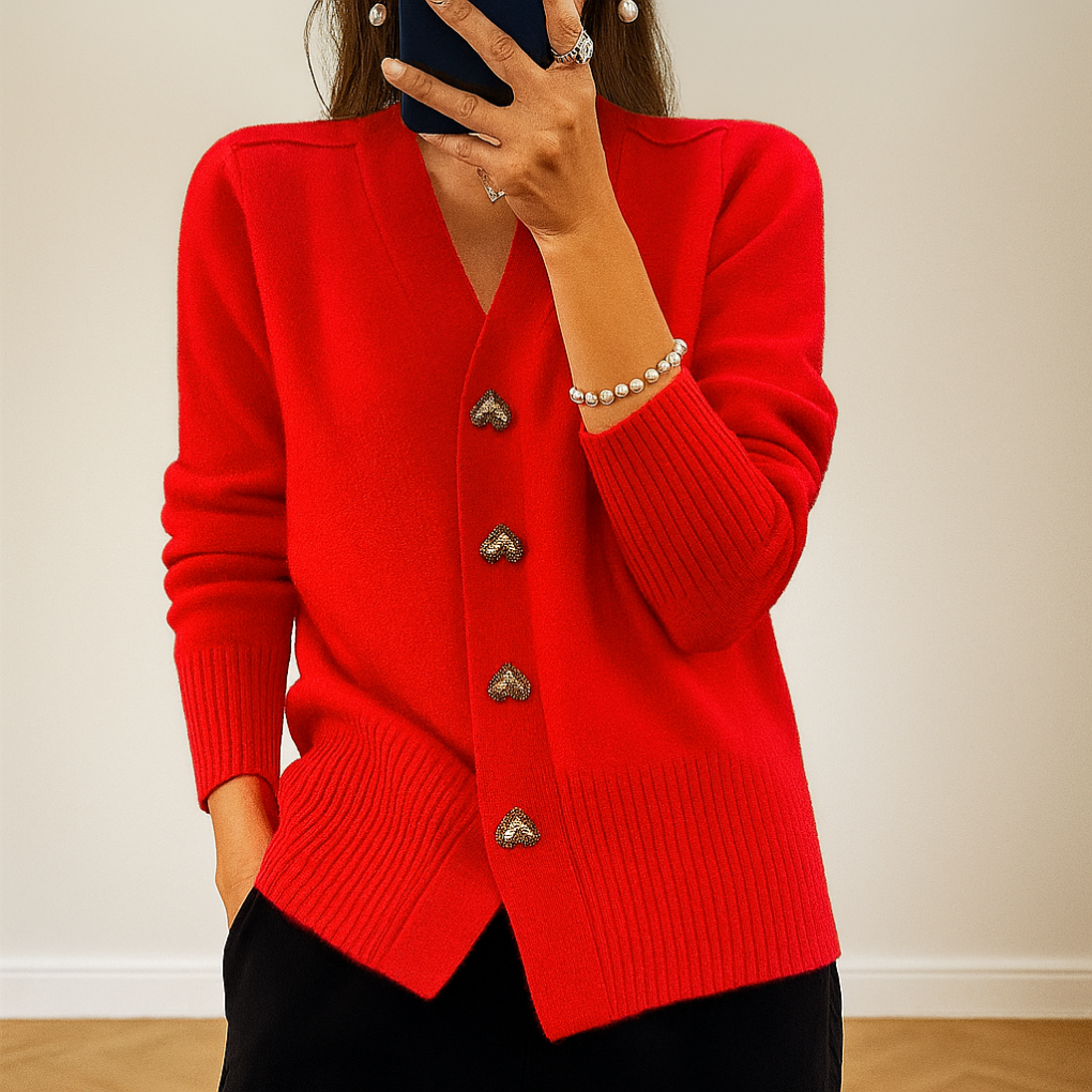 Hyggelig strikket cardigan med V-hals