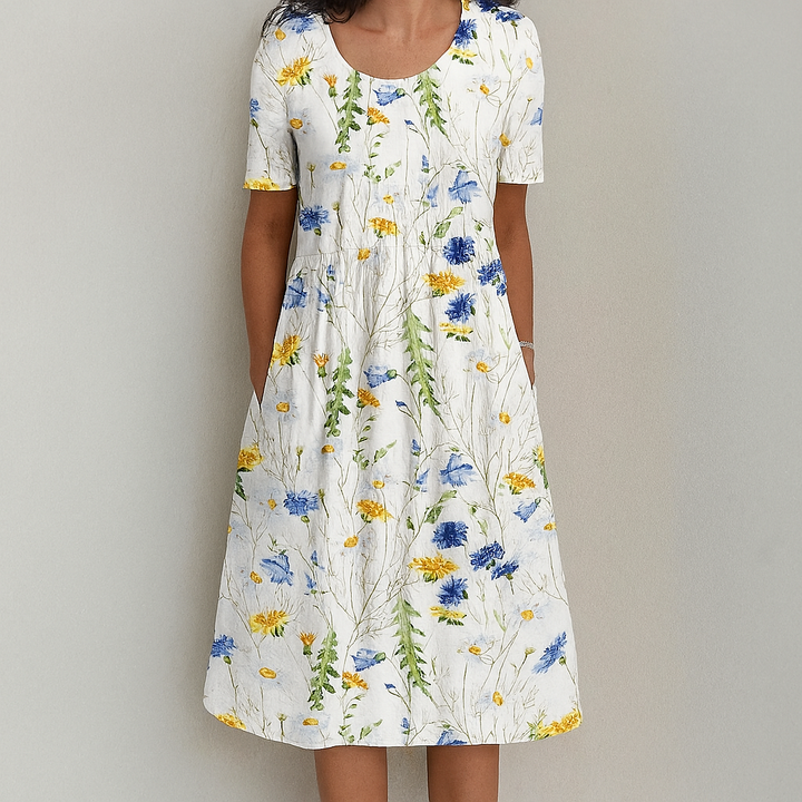 Ubesværet vintage blomsterprintet flæsekjole