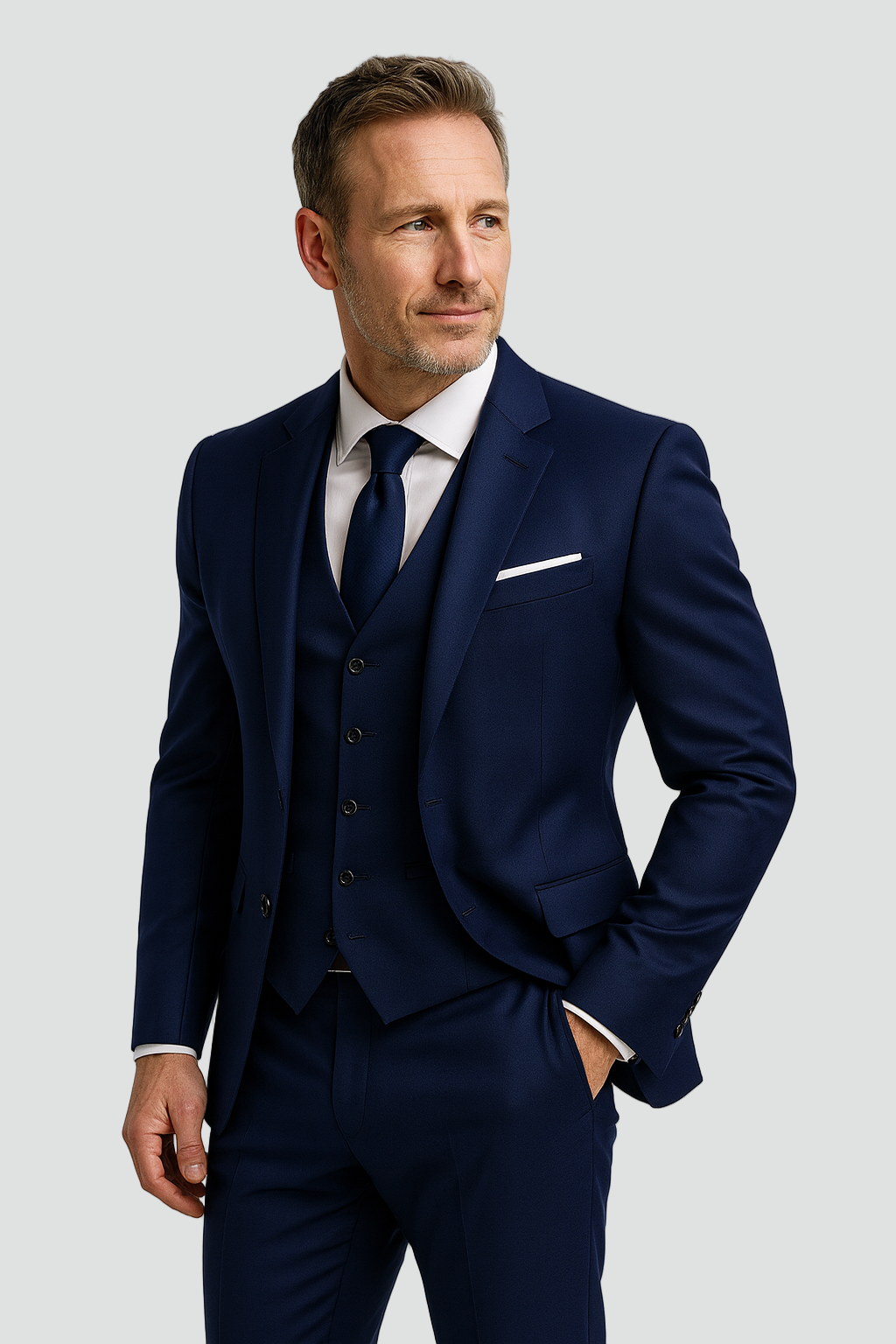 Slim-fit formelt tredelt jakkesæt til mænd med vest