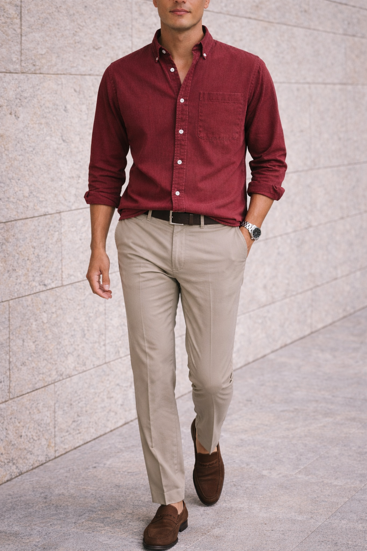 Bomuldsskjorte til mænd med knaplukning til et afslappet, elegant hverdagslook