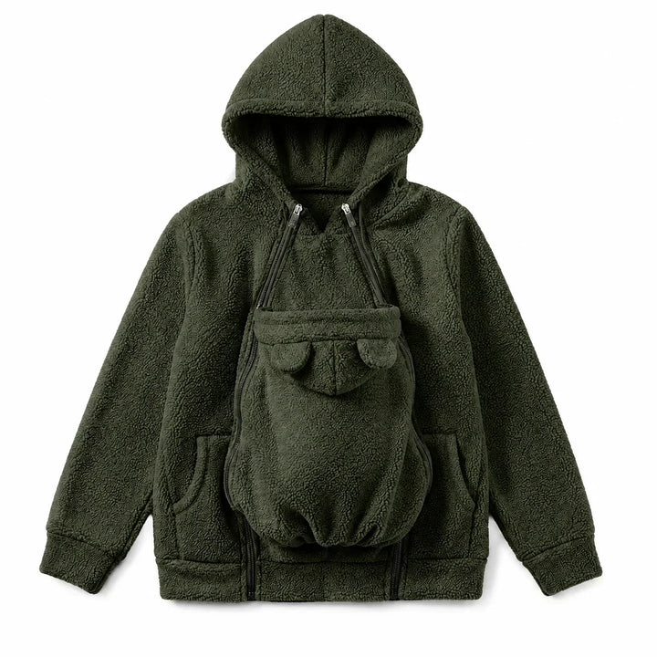 Blød fleece-hoodie til babybæring med forlomme