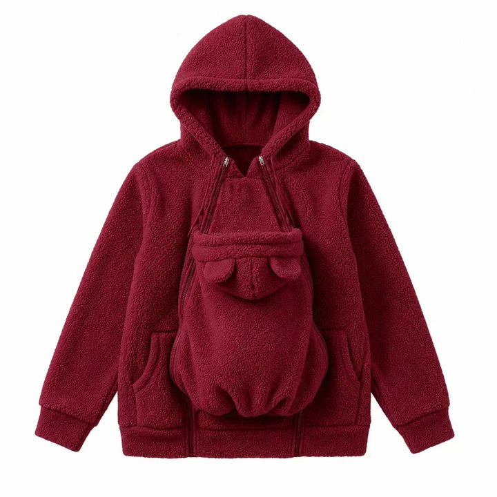 Blød fleece-hoodie til babybæring med forlomme