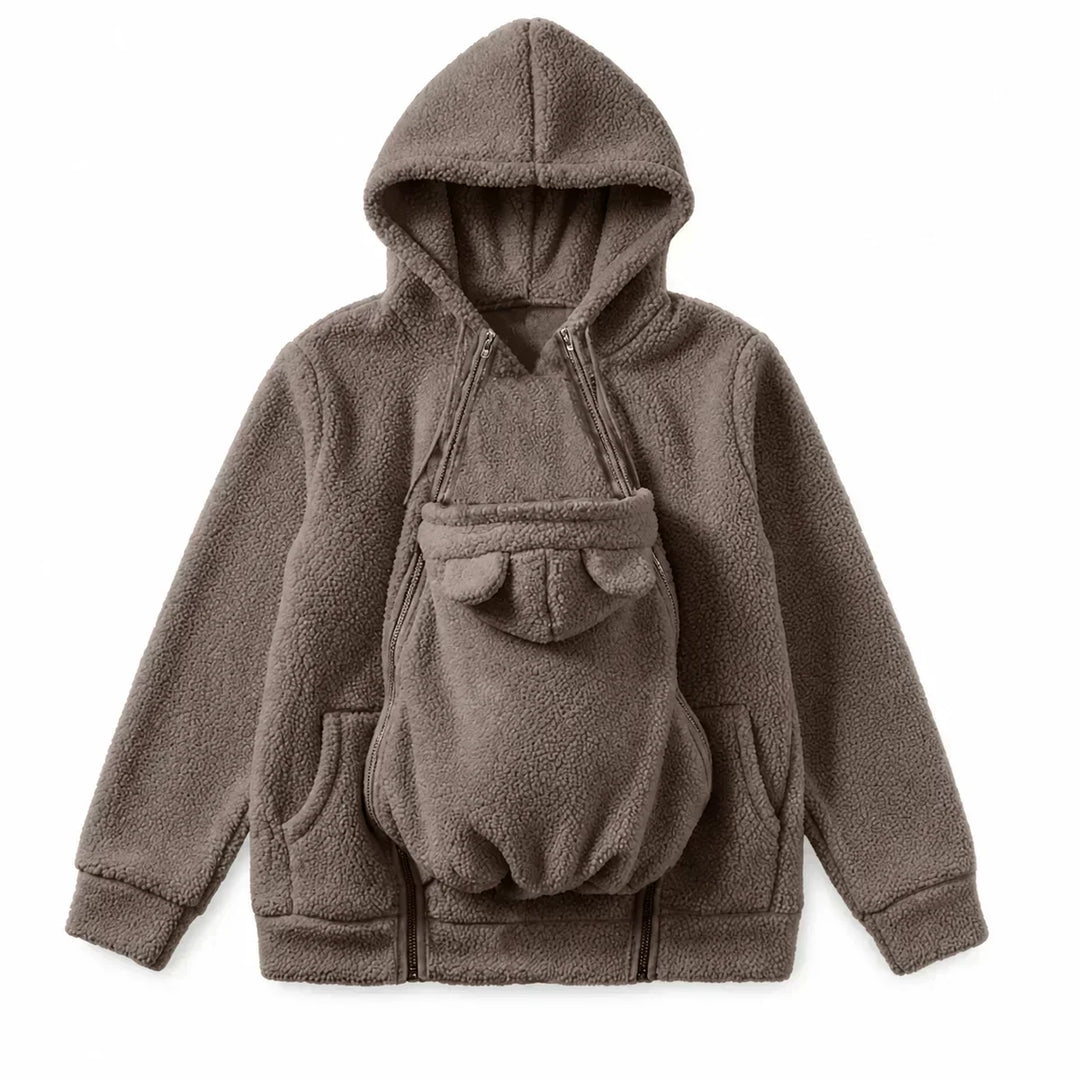 Blød fleece-hoodie til babybæring med forlomme