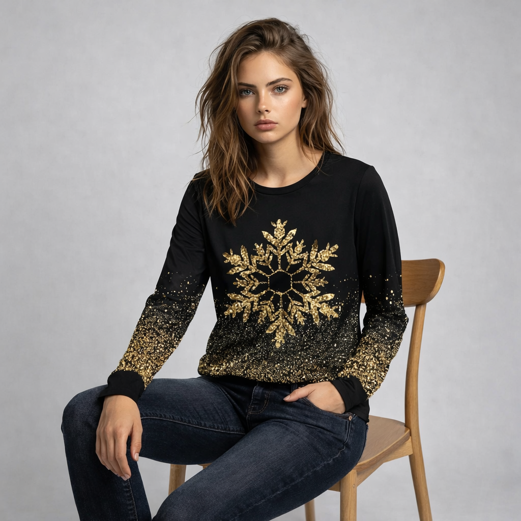 Dame-T-shirt med høj hals