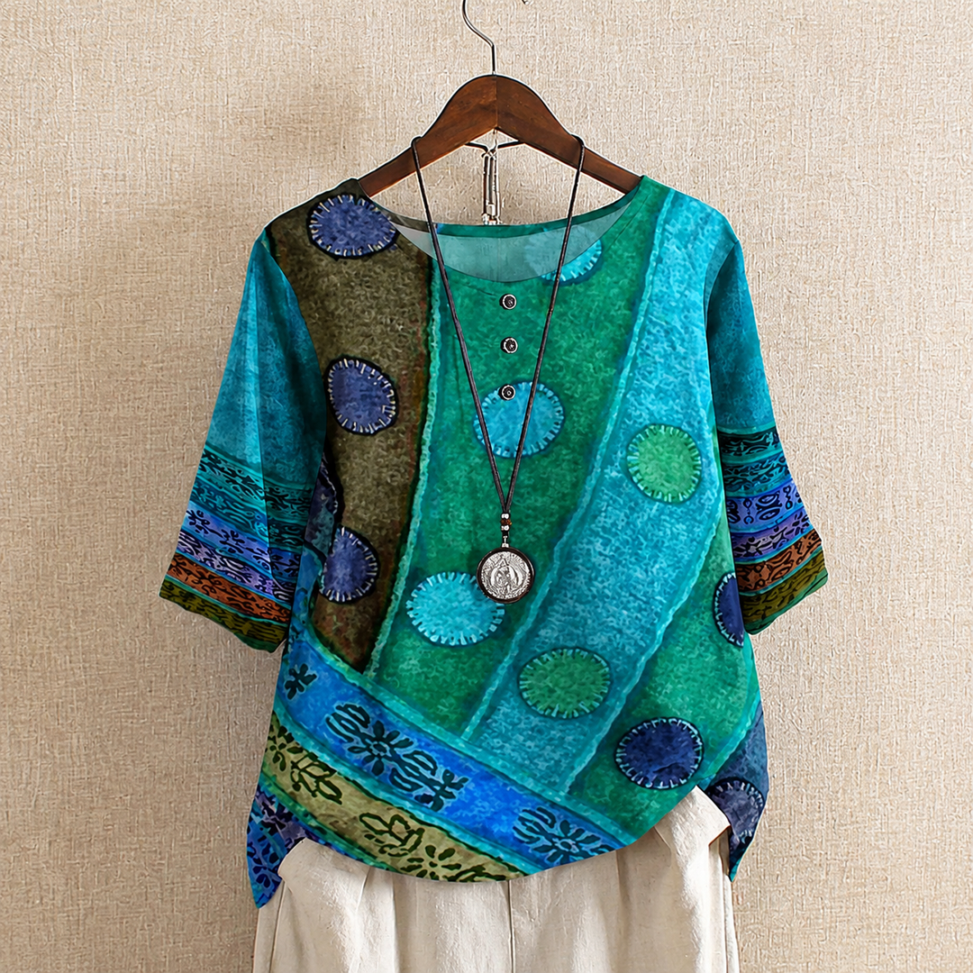Kvinders Boho Vintage Digital Print 3/4 Ærme Top