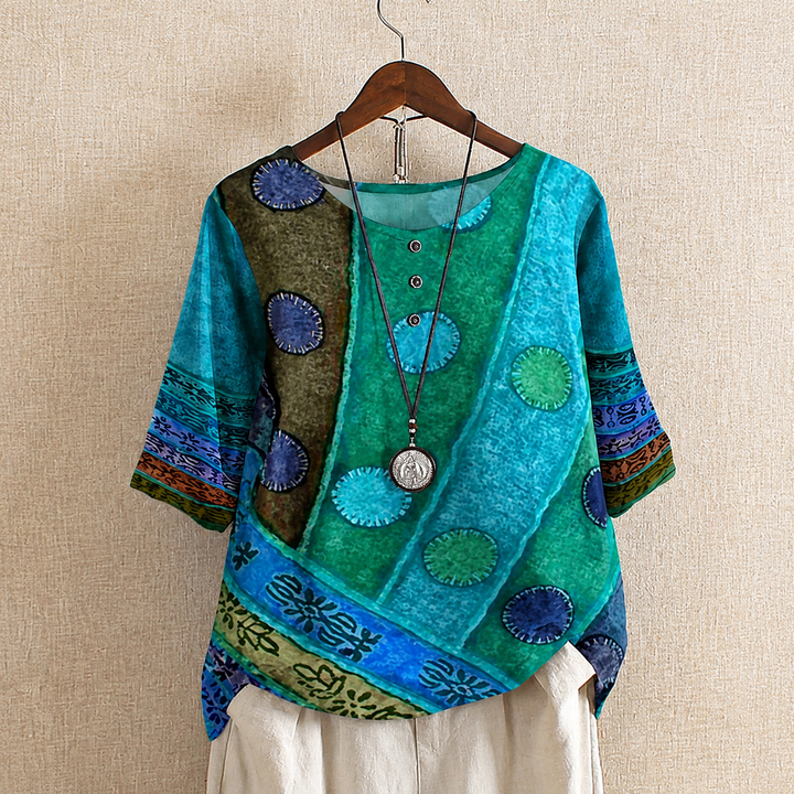 Kvinders Boho Vintage Digital Print 3/4 Ærme Top