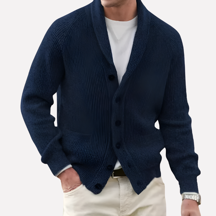 Herre Cardigan med Skulderkrave og Knaplukning