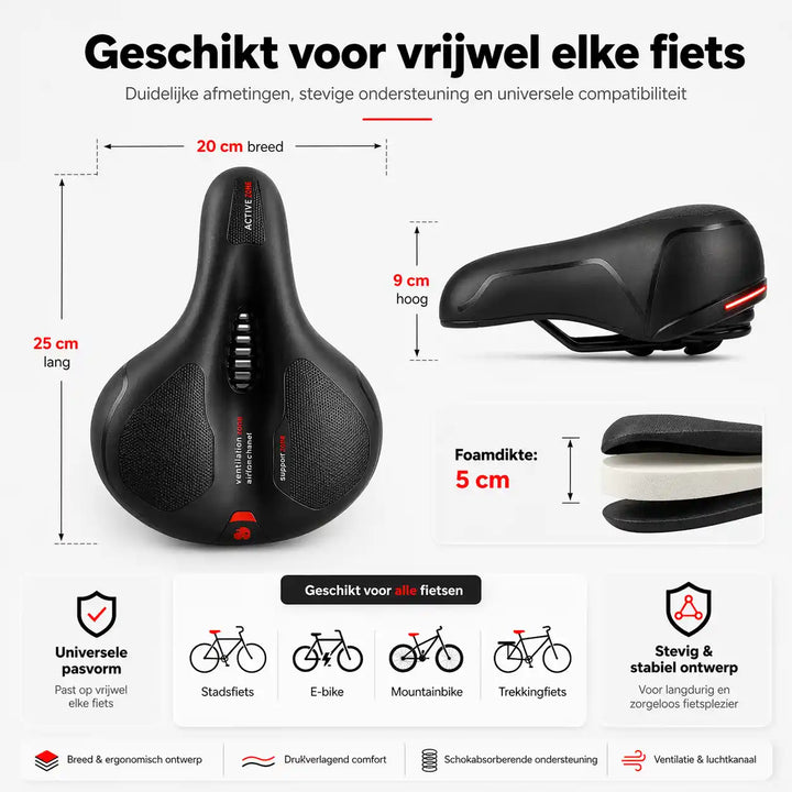 Ergonomisk komfort-cykelsadel med udskæring – med 2 tommer tyk skumpolstring og vandtæt PU-læder