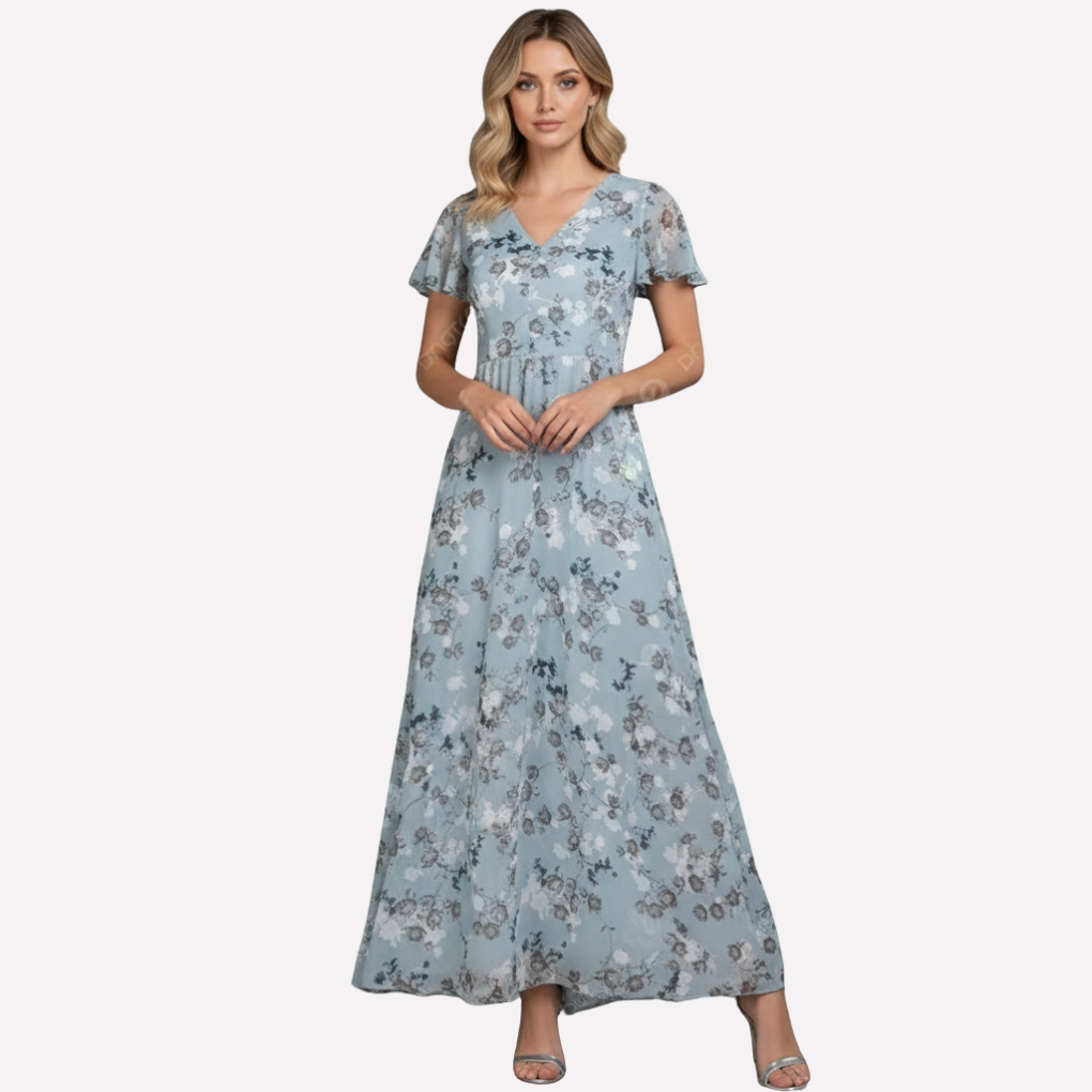 Maxi Kjole med Sommerfugle Ærmer og Blomstermotiv