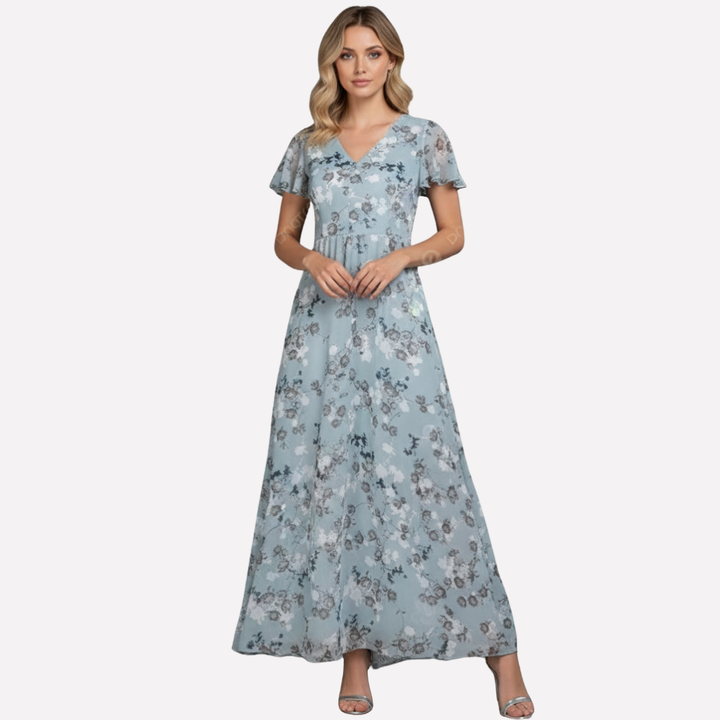 Maxi Kjole med Sommerfugle Ærmer og Blomstermotiv