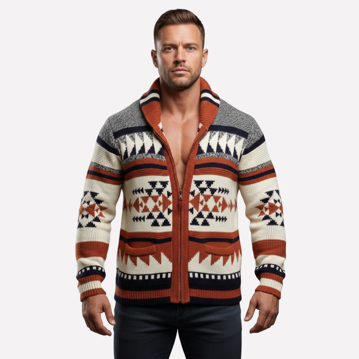 Stilfuld herrevest med jacquard-motiv