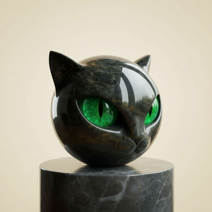 NoirCat skulptur – sort kattehoved med hypnotiske øjne