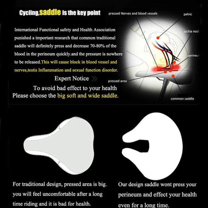 Cykelsadel | Nosefri, ergonomisk | Ekstra tyk skumpolstring | Ridora