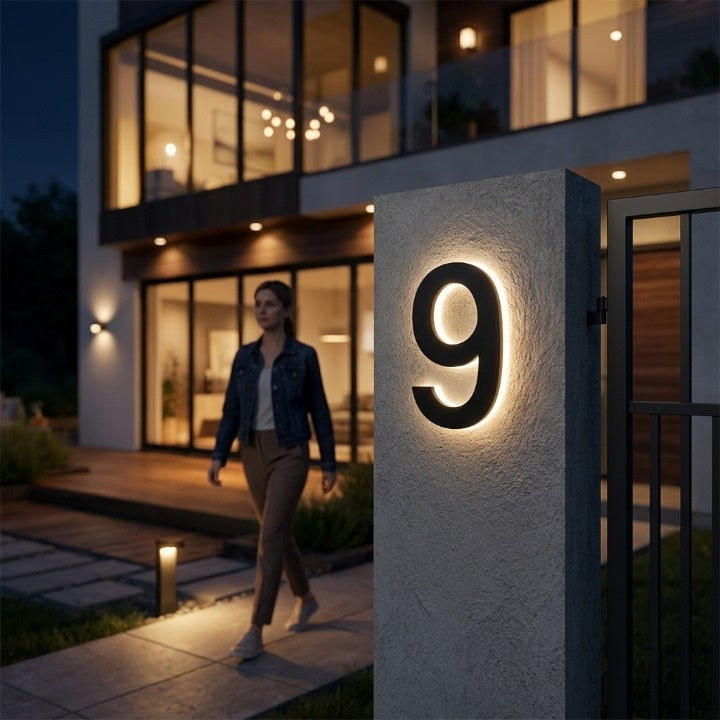 LED-husnummerskilt med baggrundsbelysning – moderne, oplyst indgangsplade