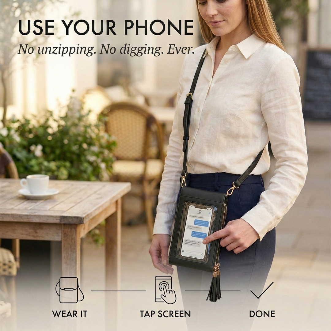 Dame-crossbody-mobiltegnebog med touchskærmsvindue