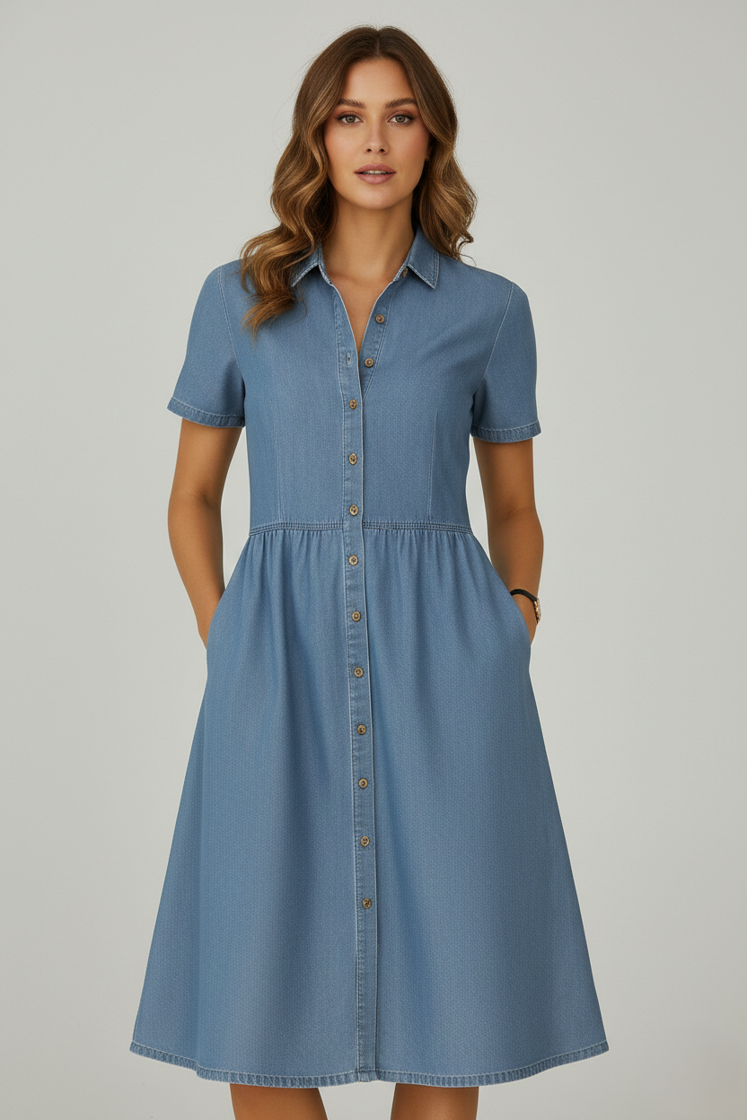 Kvinders Denim Shirt Kjole Button-Down